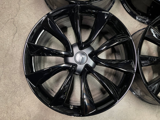 Four 2021 Tesla Model 3 Factory 20 Wheels Rims OEM 104422700D Gloss Black