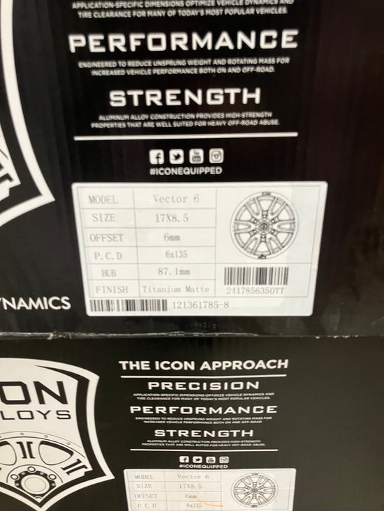 Four NEW Icon Vector 6 17 Wheels F150 6x135 2417856350TT Titanium Open Box 17x8.5 +6