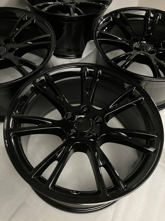 Four 2024 Tesla Model Y Gemini Factory 19 Wheels Rims OEM Gloss Black