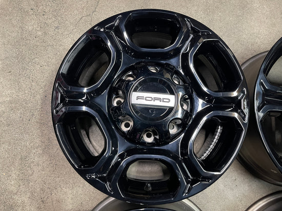 Four 2025 Ford F250 F350 Factory 18 Wheels OEM Rims 10479 Gloss Black Tall rear caps