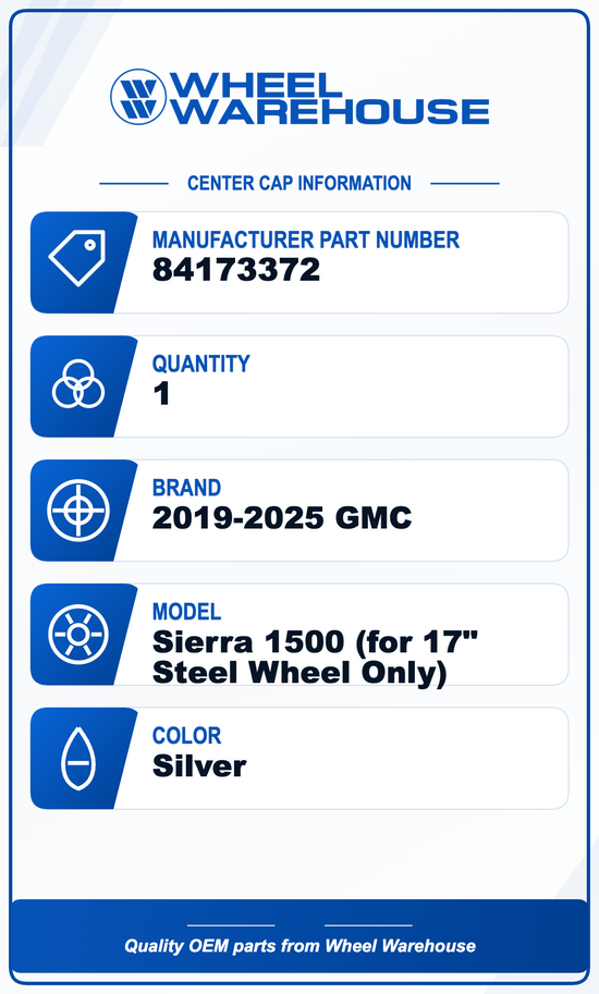 2019-2025 GMC Sierra 1500 Factory 17" Steel Wheel Center Cap Silver OEM Original Single | 84173372
