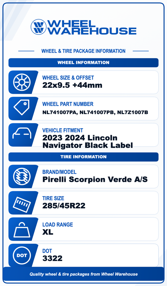 2023-2025 Lincoln Navigator Factory 22" Machined Face Wheels & Tires Set of 4 OEM Original | NL741007PA 10499