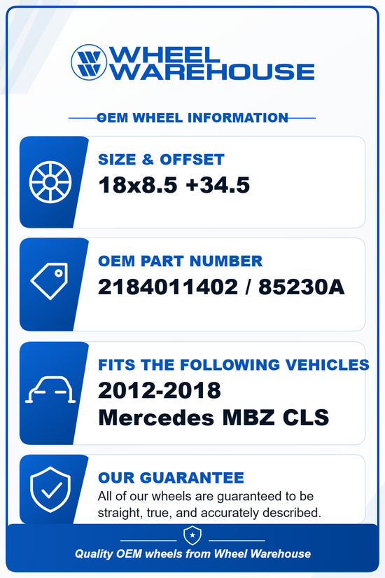 2012-2018 Mercedes-Benz CLS OEM 18" Machined Silver Wheel Rim (Single) | 2184011402 85230A