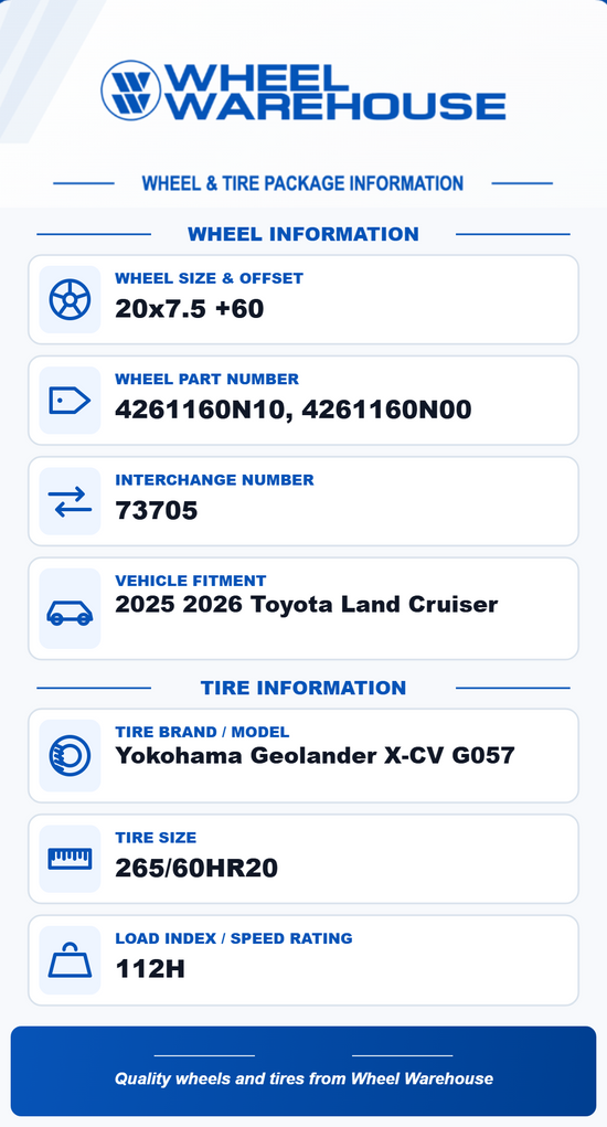 2025 Toyota Land Cruiser OEM 20" Dark Machined Wheel/Rim Tire Set of 4 | Yokohama Geolandar X-CV G057 265/60R20