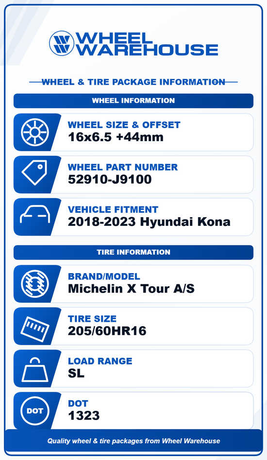 2018-2023 Hyundai Kona Factory 16" Silver Wheel/Rim Tire Set of 4 OEM Original | 52910-J9100 70935