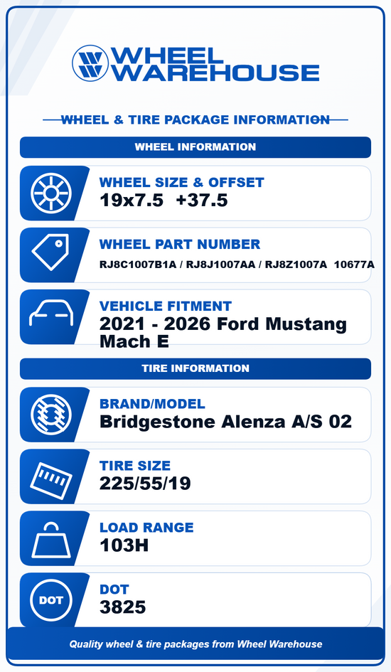 2021-2026 Ford Mustang Mach-E OEM 19" Machined Black Wheel/Rim Tire Set of 4 | RJ8C1007B1A 10677A