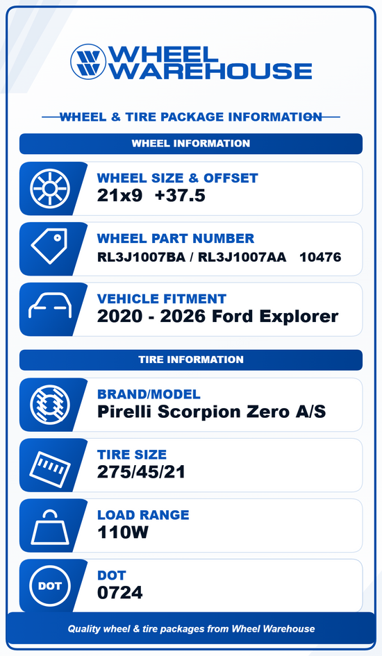 2020-2026 Ford Explorer OEM 21" Gloss Black Wheel/Rim Tire Set of 4 | MB5Z1007AA 10476