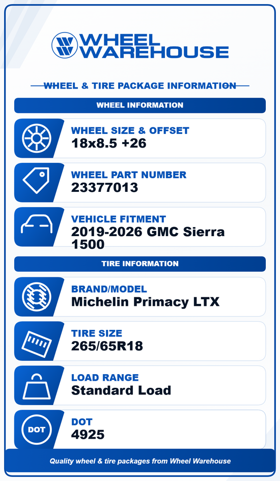 2019-2026 GMC Sierra 1500 Factory 18" Machined Charcoal Wheels Rims Tires OEM Original | 23377013