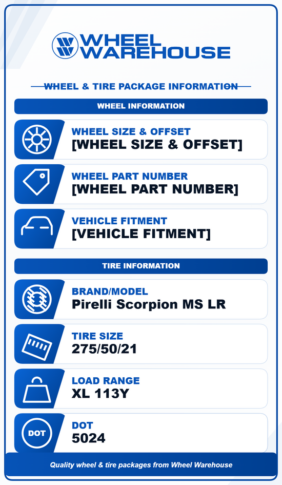 275/50R21 Pirelli Scorpion MS LR Take-Off Tire Set of 4 | 113Y XL | 10/32nds