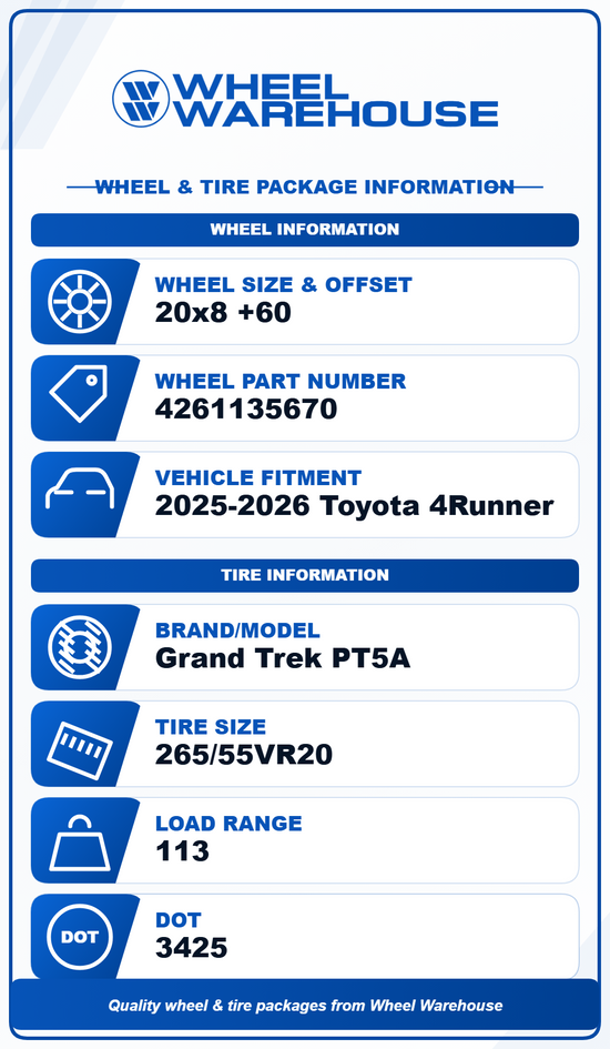 2024 2025 2026 Toyota 4Runner TRD Sport OEM 20" Machined Face Wheel/Rim Tire Set of 4 | 4261135670 75302