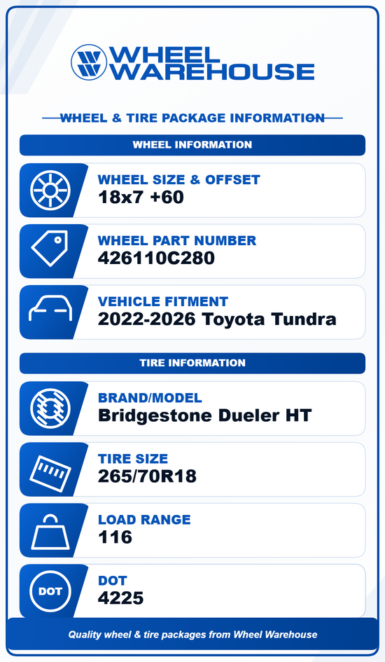 2022-2026 Toyota Tundra Factory 18" Wheel/Rim Tire Set of 4 OEM Silver Bridgestone 426110C280 75281