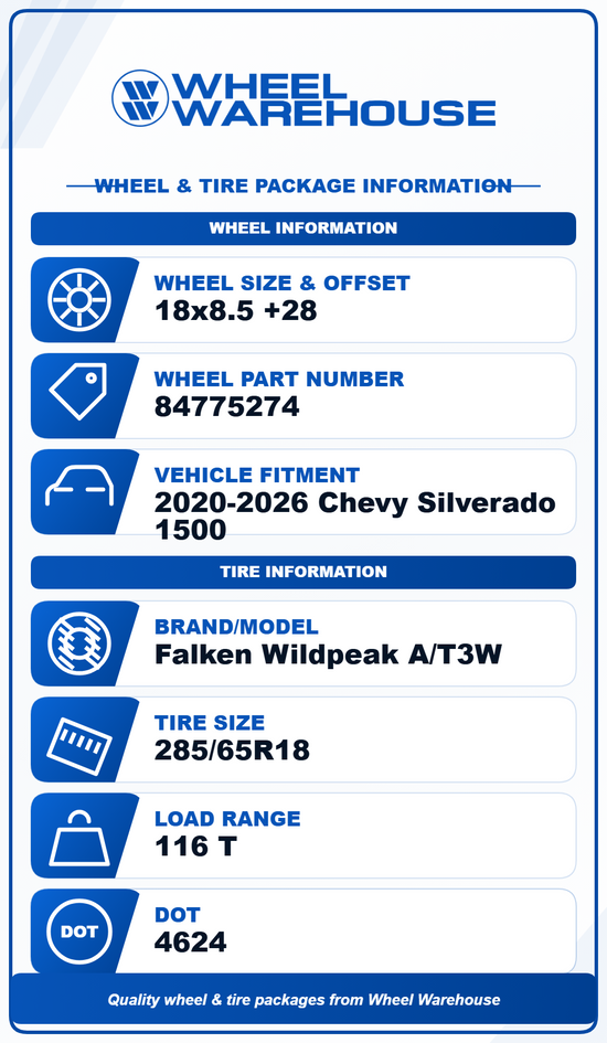 Sold 2026 Chevy Silverado 1500 OEM 18" Silver Wheel/Rim Tire Set of 4 | 84775274 14091