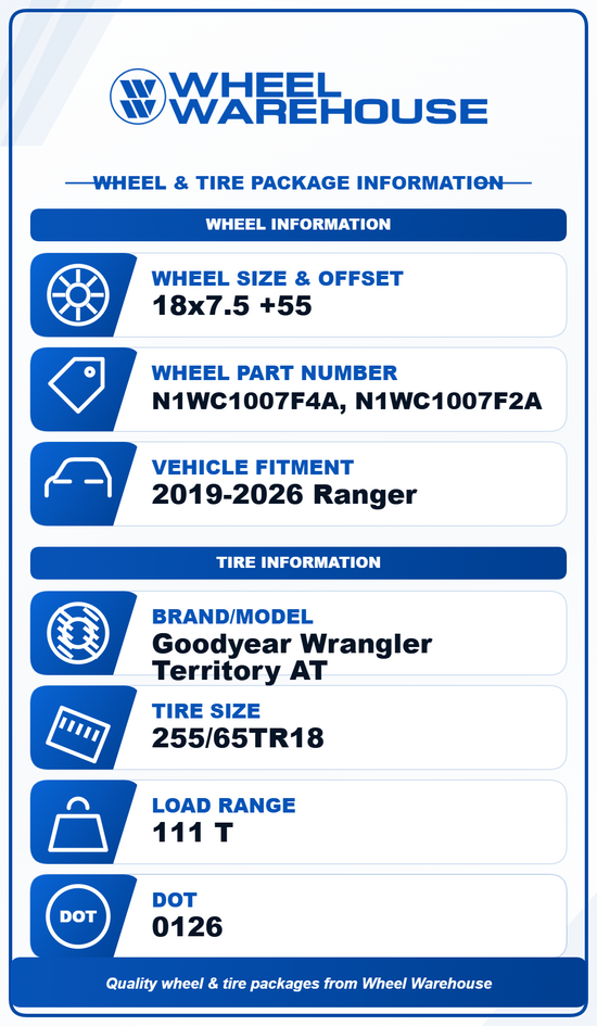 2019-2025 Ford Ranger OEM 18" Machined Face Black Wheel/Rim Tire Set of 4 Take-Off | N1WC1007F4A 10590