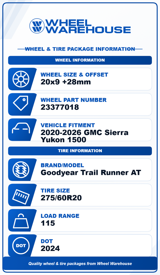 2019-2026 GMC Sierra AT4 Chevy Silverado Factory 20" Wheel/Rim Tire Set of 4 OEM Gloss Black