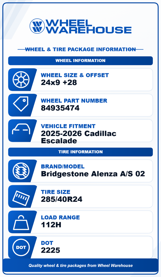 2026 Cadillac Escalade Platinum V OEM 24" Gloss Black Wheel/Rim Tire Set of 4 | 84935474 4903