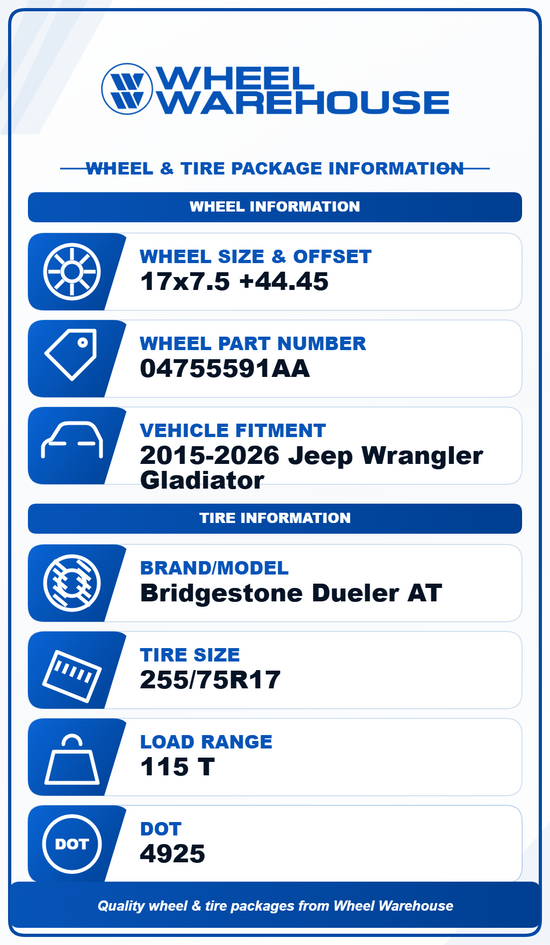 2008-2026 Jeep Wrangler JK JL Gladiator Factory 17" Wheel/Rim Tire Set of 5 OEM Charcoal