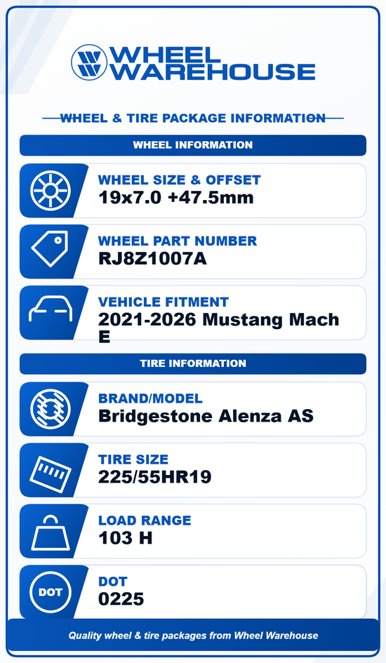 2021-2026 Ford Mustang Mach-E Factory 19" Machined Face Wheel/Rim Tire Set of 4 OEM | RJ8Z1007A 10677A