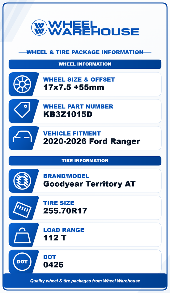 2024-2026 Ford Ranger Factory 17" Gloss Black Steel Wheel/Rim Tire Set of 4 OEM Original | KB3Z1015D 10227