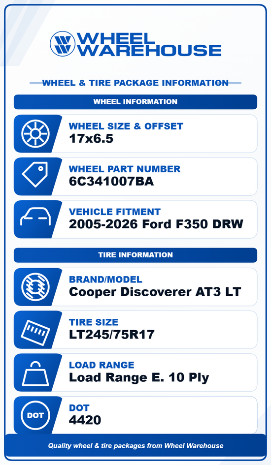 2025 Ford F350 Dually OEM 17" Polished Wheel/Rim Tire Set of 6 | 6C341007BA 3618 3619 Cooper AT3 LT