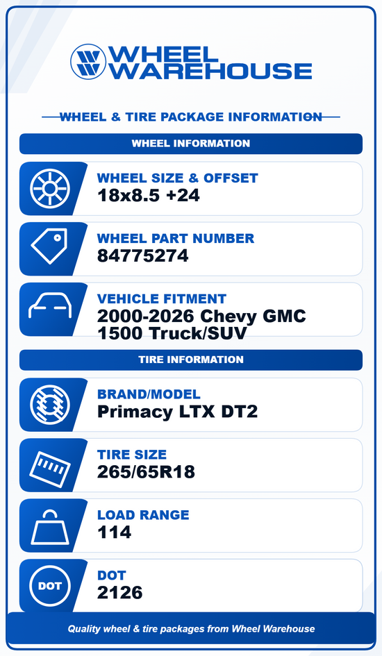 2024-2026 Chevy Silverado Tahoe Suburban 1500 OEM 18" Silver Wheel/Rim Tire Set of 4 | 84775274 14091