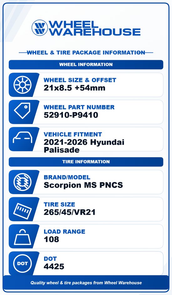 Sold 2025-2026 Hyundai Palisade Calligraphy OEM 21" Machined Face Wheel/Rim Tire Set of 4 | 52910-P9410 94345