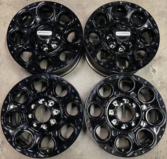 Four 2025 Ford F250 F350 Factory 20 Wheels OEM Rims Black 10484 Tall rear caps