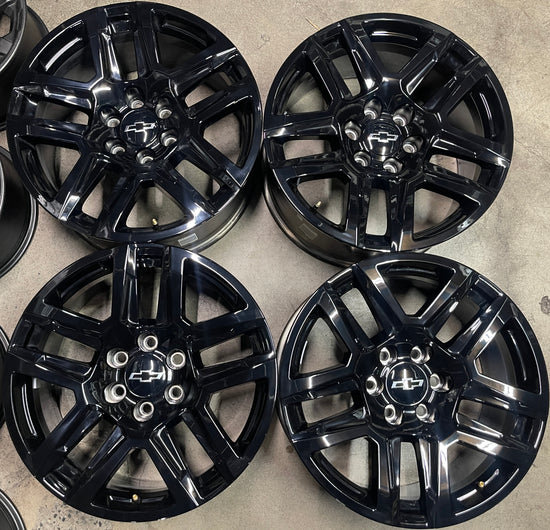 Four 2024 Chevy Silverado LTZ Factory 20 Wheels OEM Black 5913 Rims Tahoe Suburban