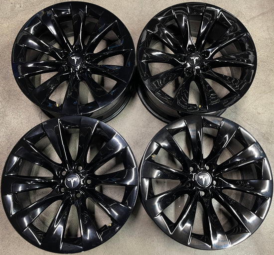 Four 2022 Tesla Model X Factory 20 Wheels Rims OEM Black 162022100B 162022200B