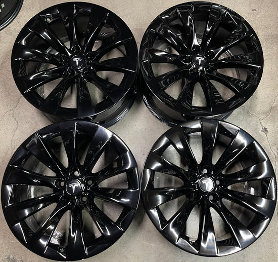 Four 2022 Tesla Model X Factory 20 Wheels Rims OEM Black 162022100B 162022200B