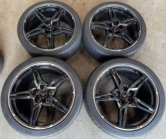 Sold Used Corvette C8 Factory 19 20 Wheels Tires OEM 23404163 23404154 Carbon Flash