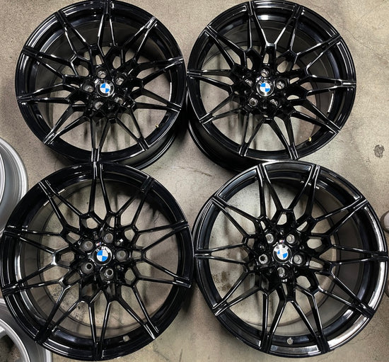 Four 2025 BMW M3 M4 G80 G82 Competition 19 20 Wheels Rims OEM Black 8093838 8093839