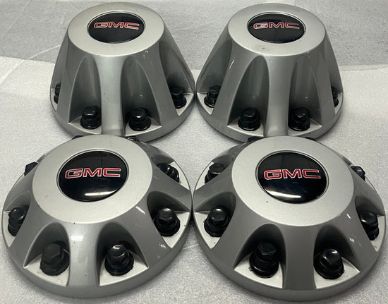Sold Set of 4 2011-2023 GMC Sierra 3500 Dually Silver Center Caps 9597805 9597796 OEM