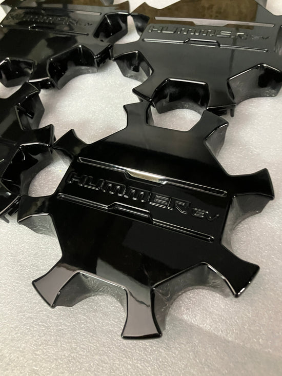 Four 2023-2025 Hummer EV Black center caps for 18" OEM wheels rim 84806055