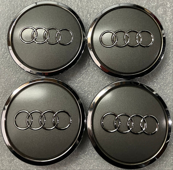 Four 2013-2018 AUDI A6 Charcoal and Chrome OEM Center Caps 8TO601170A