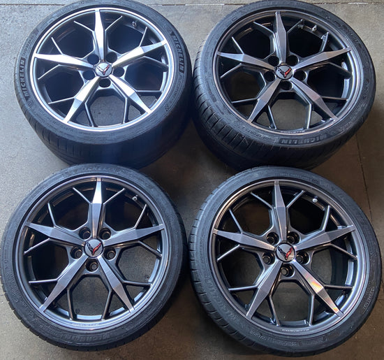 2020-2025 Chevrolet Corvette C8 Stingray OEM 19/20" Machined Charcoal Wheel/Rim Tire Set of 4 Michelin Pilot Sport 4S ZP
