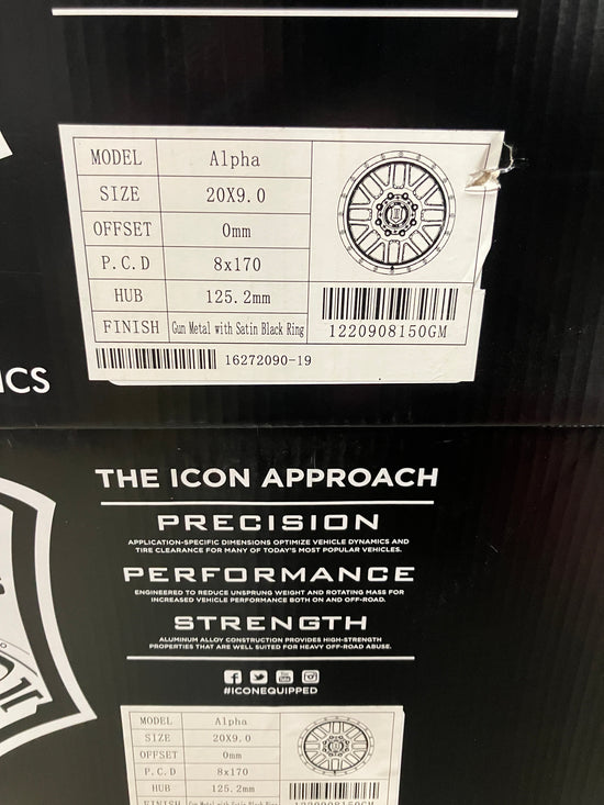Four NEW Icon Alpha 20 Wheels F250 F350SRW 1220908150GM 20x9 +0 8x170 Gun metal.