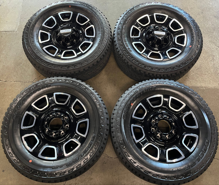 2023-2026 Ford F-250 F-350 OEM 20 Inch Machined Gloss Black Wheel Rim Tire Set of 4 PC3C1007HA 10486 Bridgestone Dueler AT