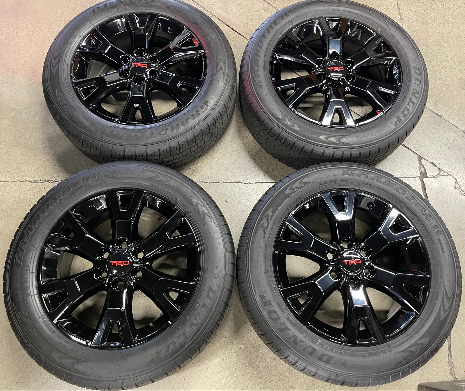 OEM 20" gloss black wheels with Dunlop tires — 2026 Toyota 4Runner TRD Sport take-off set, also fits Tacoma