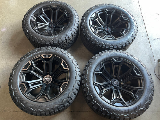 SCA Performance Black Widow 22" Satin Black Wheel & BFG KO2 Tire Set — Full Set View