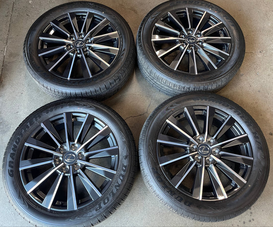 OEM Lexus GX550 22" Machined Charcoal Wheel & Dunlop Grandtrek HT31 265/50VR22 Tire Set — Full Set View
