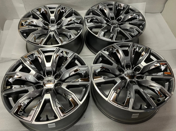 2000-2026 GMC Yukon Sierra 1500 22x9 Gray with Chrome Inserts OEM Wheel Rim Set of 4, OEM Part Number 84775276, Interchange Number 14134

