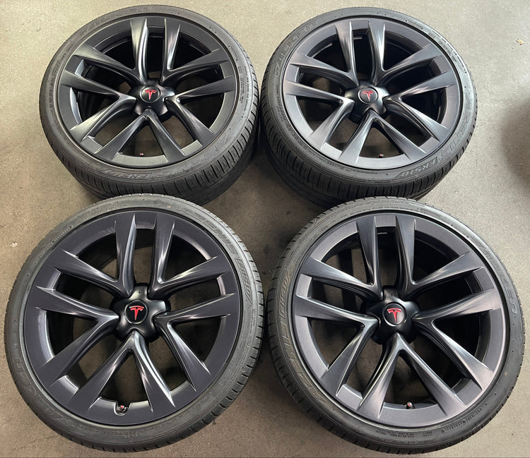 2016-2022 Tesla Model S OEM 21" Charcoal Arachnid Wheel/Rim Tire Set of 4 | 142022800B
