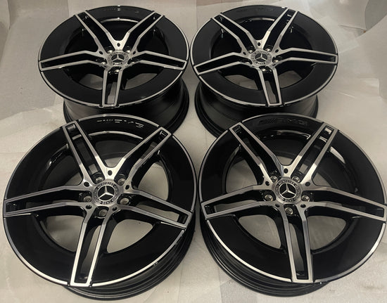 2024-2026 MBZ AMG E-Class Factory OEM 19" Black/Machined Staggered Wheels Rims Set of 4 | A2144010300 A2144010400

