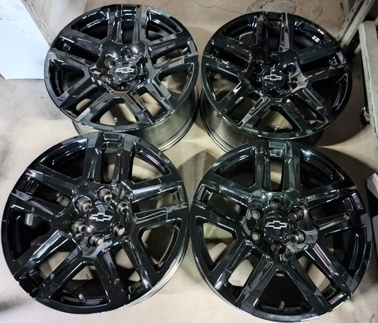 Sold Four 2025 Chevy Silverado LTZ Factory 20 Wheels OEM 5913 Rims Tahoe Black 23377017