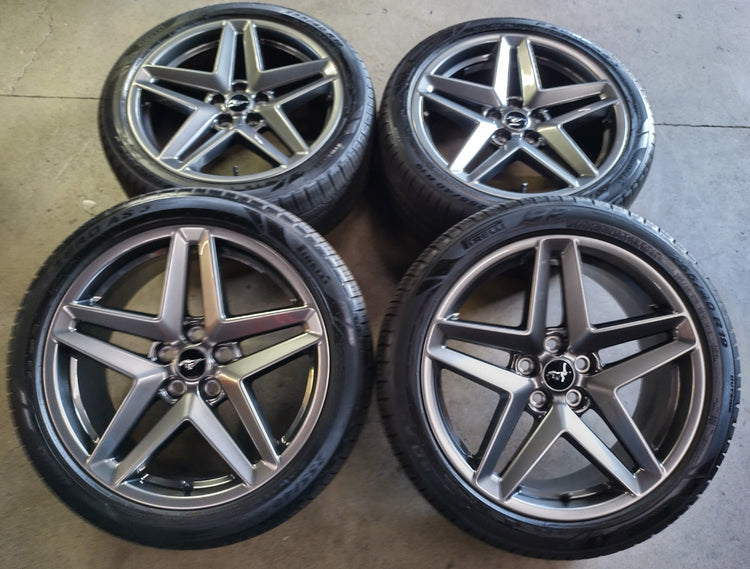 2024 2025 2026 Ford Mustang GT OEM 19 Hyper Silver Wheel Rim Tire Set of 4
