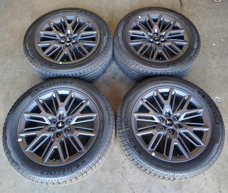 Set of four Ford Expedition dark gray 22-inch multi-spoke OEM wheels with Michelin tires and Ford center caps.