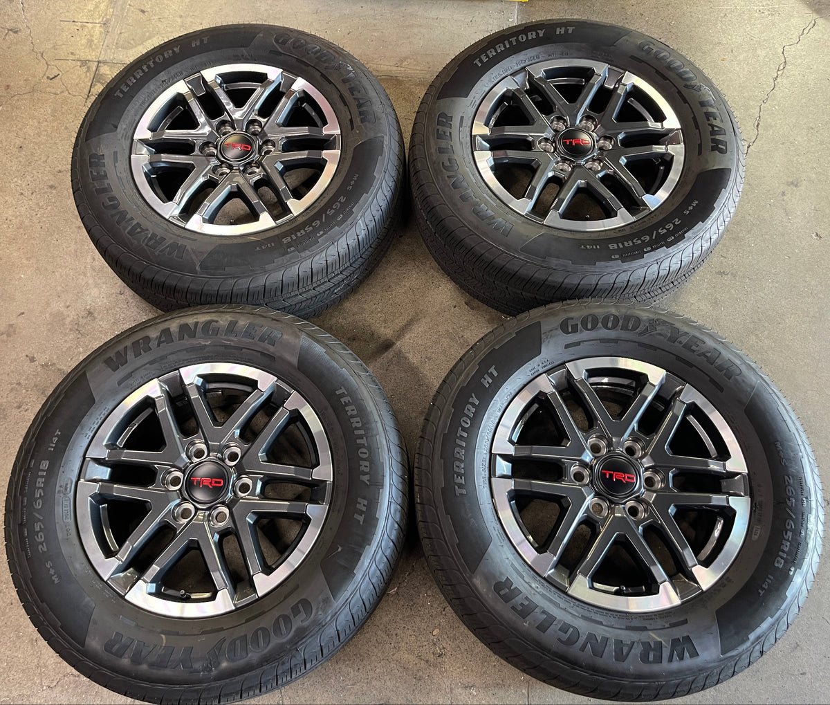 2024-2026 Toyota Tacoma TRD 18 inch Machined Face Gray OEM Wheel Rim Tire Set of 4, 42611AK031, Interchange 10641, Goodyear Territory HT 265/65R18
