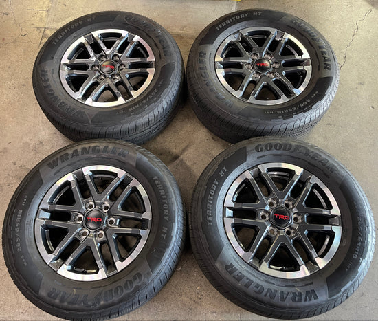 2024-2026 Toyota Tacoma TRD 18 inch Machined Face Gray OEM Wheel Rim Tire Set of 4, 42611AK031, Interchange 10641, Goodyear Territory HT 265/65R18
