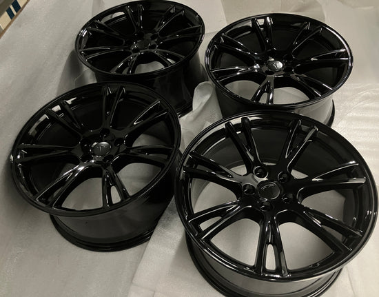 Four 2024 Tesla Model Y Gemini Factory 19 Wheels Rims OEM Gloss Black