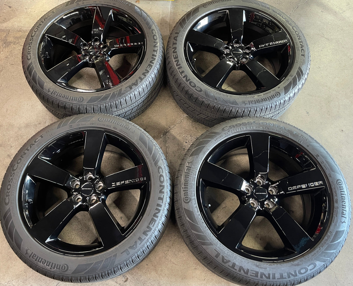SoCal Wheels - 2021-2026 Land Rover Defender 22 Inch OEM Gloss Black Wheel Rim Tire Set of 4, Continental Cross Contact RX LR 275/45R22 115W, OEM part numbers L8BM1007AD, L8BM1007BD, M8B21007AB, Interchange 72353
